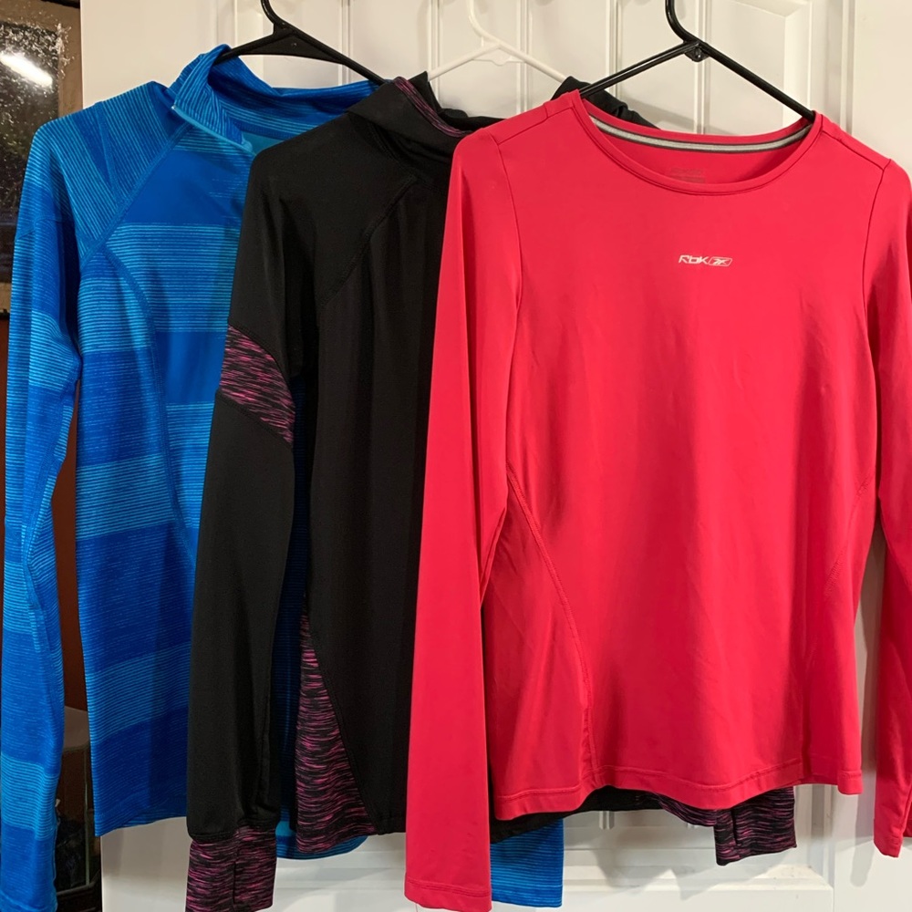 3 Reebok long sleeve work out shirt Sz Small and XS